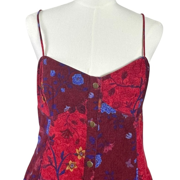 Free People Bohemian Grunge Witchy Corduroy Gail Midi Dress Scarlet Combo Medium - Picture 8 of 15